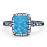 Art Deco Accent Halo Radiant Engagement Ring Cubic Zirconia 925 Sterling Silver
