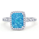 Art Deco Accent Halo Radiant Engagement Ring Cubic Zirconia 925 Sterling Silver