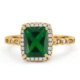 Art Deco Accent Halo Radiant Engagement Ring Cubic Zirconia 925 Sterling Silver