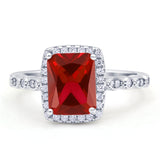 Art Deco Accent Halo Radiant Engagement Ring Cubic Zirconia 925 Sterling Silver