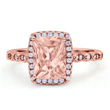 Art Deco Accent Halo Radiant Engagement Ring Cubic Zirconia 925 Sterling Silver