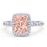 Art Deco Accent Halo Radiant Engagement Ring Cubic Zirconia 925 Sterling Silver