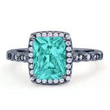 Art Deco Accent Halo Radiant Engagement Ring Cubic Zirconia 925 Sterling Silver