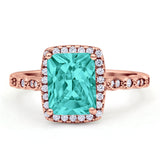Art Deco Accent Halo Radiant Engagement Ring Cubic Zirconia 925 Sterling Silver