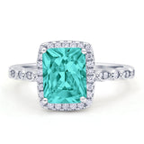 Art Deco Accent Halo Radiant Engagement Ring Cubic Zirconia 925 Sterling Silver