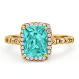 Art Deco Accent Halo Radiant Engagement Ring Cubic Zirconia 925 Sterling Silver