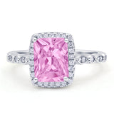 Art Deco Accent Halo Radiant Engagement Ring Cubic Zirconia 925 Sterling Silver