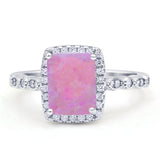 Art Deco Accent Halo Radiant Engagement Ring Cubic Zirconia 925 Sterling Silver