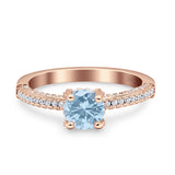 Accent Hidden Halo Round Natural Aquamarine Engagement Ring