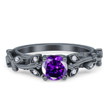 Vintage Style Floral Round Engagement Ring Cubic Zirconia 925 Sterling Silver