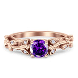 Vintage Style Floral Round Engagement Ring Cubic Zirconia 925 Sterling Silver