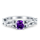 Vintage Style Floral Round Engagement Ring Cubic Zirconia 925 Sterling Silver