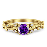 Vintage Style Floral Round Engagement Ring Cubic Zirconia 925 Sterling Silver