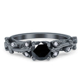 Vintage Style Floral Round Engagement Ring Cubic Zirconia 925 Sterling Silver