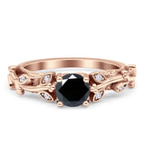 Vintage Style Floral Round Engagement Ring Cubic Zirconia 925 Sterling Silver