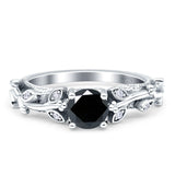Vintage Style Floral Round Engagement Ring Cubic Zirconia 925 Sterling Silver