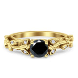 Vintage Style Floral Round Engagement Ring Cubic Zirconia 925 Sterling Silver