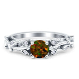 Vintage Style Floral Round Engagement Ring Cubic Zirconia 925 Sterling Silver