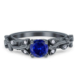 Vintage Style Floral Round Engagement Ring Cubic Zirconia 925 Sterling Silver