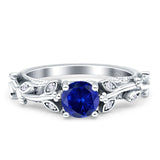 Vintage Style Floral Round Engagement Ring Cubic Zirconia 925 Sterling Silver