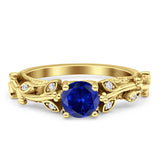 Vintage Style Floral Round Engagement Ring Cubic Zirconia 925 Sterling Silver