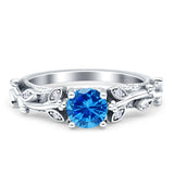 Vintage Style Floral Round Engagement Ring Cubic Zirconia 925 Sterling Silver