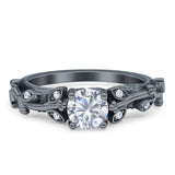 Vintage Style Floral Round Engagement Ring Cubic Zirconia 925 Sterling Silver