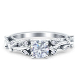 Vintage Style Floral Round Engagement Ring Cubic Zirconia 925 Sterling Silver