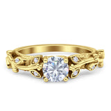 Vintage Style Floral Round Engagement Ring Cubic Zirconia 925 Sterling Silver