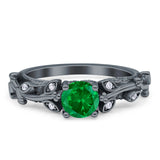 Vintage Style Floral Round Engagement Ring Cubic Zirconia 925 Sterling Silver