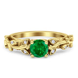 Vintage Style Floral Round Engagement Ring Cubic Zirconia 925 Sterling Silver