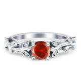 Vintage Style Floral Round Engagement Ring Cubic Zirconia 925 Sterling Silver