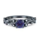 Vintage Floral Leaf Style Round Lab Alexandrite Engagement Ring