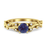 Vintage Floral Leaf Style Round Lab Alexandrite Engagement Ring