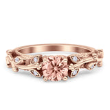 Vintage Style Floral Round Engagement Ring Cubic Zirconia 925 Sterling Silver
