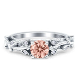 Vintage Style Floral Round Engagement Ring Cubic Zirconia 925 Sterling Silver