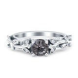 Vintage Floral Leaf Style Round Natural Rutilated Quartz Engagement Ring