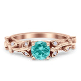 Vintage Style Floral Round Engagement Ring Cubic Zirconia 925 Sterling Silver