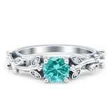 Vintage Style Floral Round Engagement Ring Cubic Zirconia 925 Sterling Silver