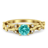 Vintage Style Floral Round Engagement Ring Cubic Zirconia 925 Sterling Silver