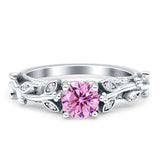 Vintage Style Floral Round Engagement Ring Cubic Zirconia 925 Sterling Silver