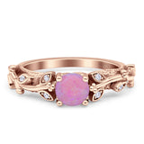 Vintage Style Floral Round Engagement Ring Cubic Zirconia 925 Sterling Silver