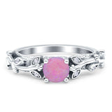 Vintage Style Floral Round Engagement Ring Cubic Zirconia 925 Sterling Silver