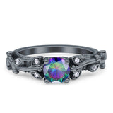 Vintage Style Floral Round Engagement Ring Cubic Zirconia 925 Sterling Silver