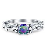 Vintage Style Floral Round Engagement Ring Cubic Zirconia 925 Sterling Silver