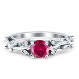 Vintage Style Floral Round Engagement Ring Cubic Zirconia 925 Sterling Silver