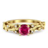 Vintage Style Floral Round Engagement Ring Cubic Zirconia 925 Sterling Silver