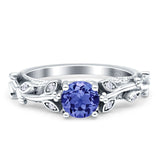 Vintage Style Floral Round Engagement Ring Cubic Zirconia 925 Sterling Silver