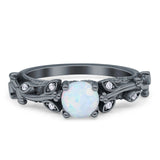 Vintage Style Floral Round Engagement Ring Cubic Zirconia 925 Sterling Silver