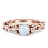 Vintage Style Floral Round Engagement Ring Cubic Zirconia 925 Sterling Silver